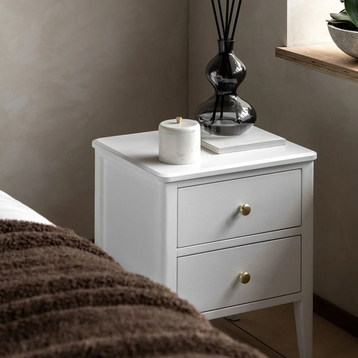 Acton 2 Drawer Bedside Table - White
