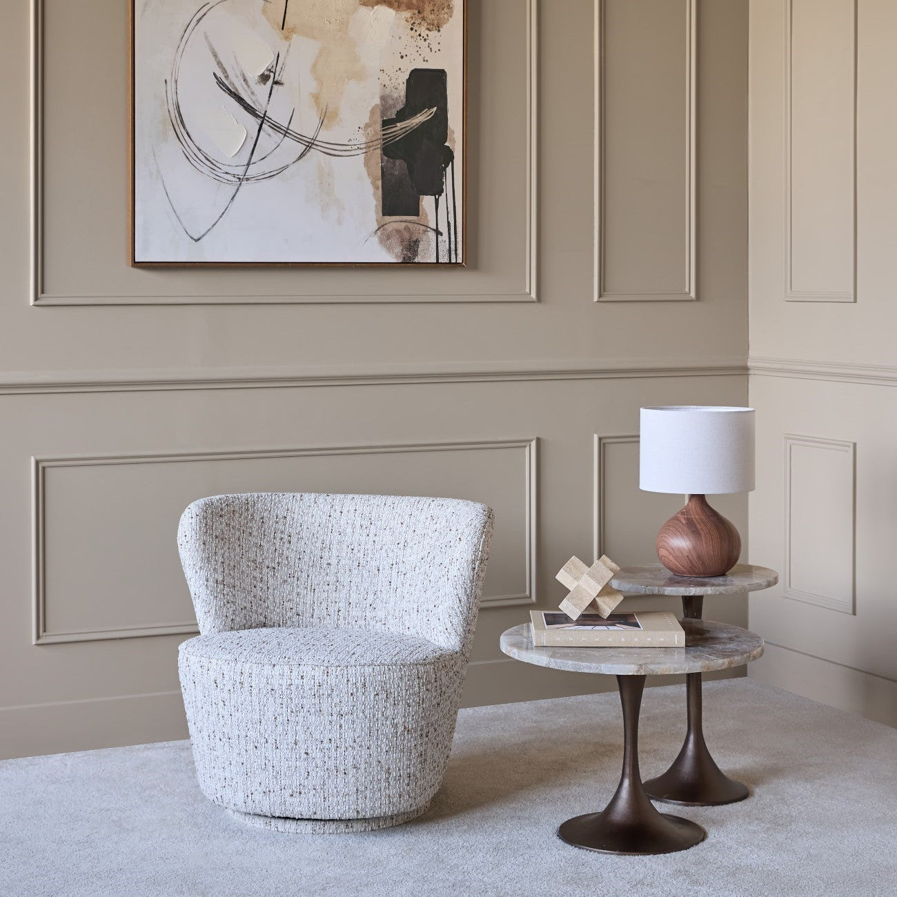 Roehampton Textured Slub Swivel Chair - Natural