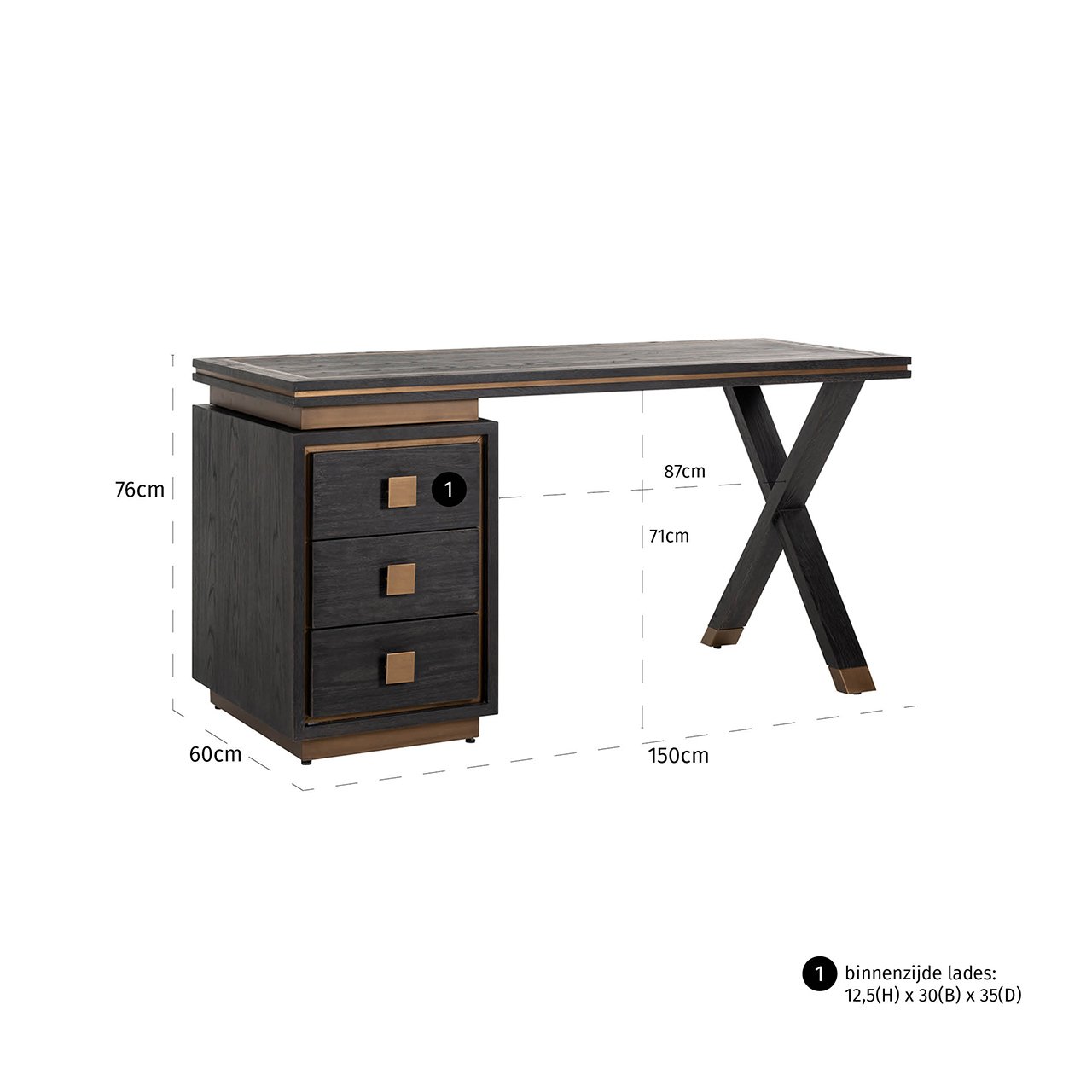 Hunter 3 Drawer Desk - Black