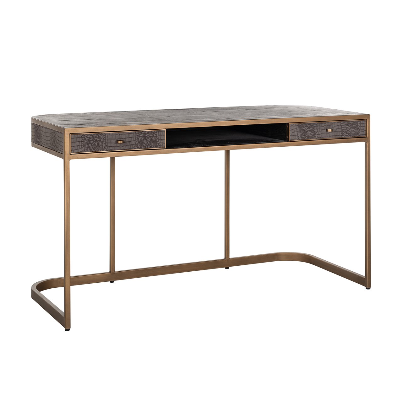 Classio 2 Drawer Vegan Leather Desk - Brushed Gold