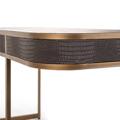 Classio 2 Drawer Vegan Leather Desk - Brushed Gold