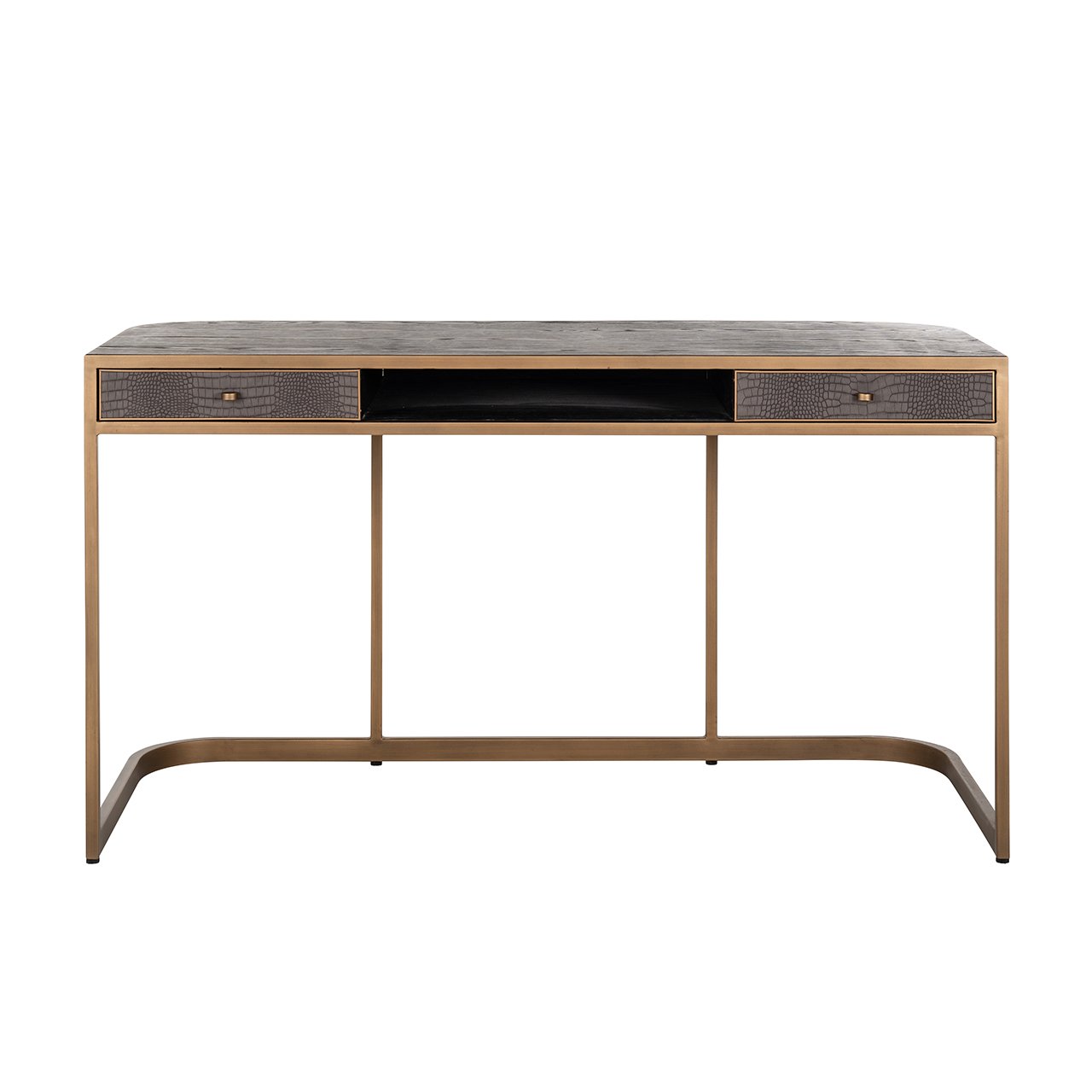 Classio 2 Drawer Vegan Leather Desk - Brushed Gold