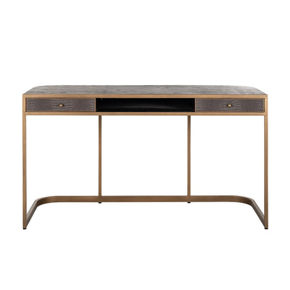 Classio 2 Drawer Vegan Leather Desk - Brushed Gold