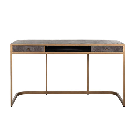 Classio 2 Drawer Vegan Leather Desk - Brushed Gold