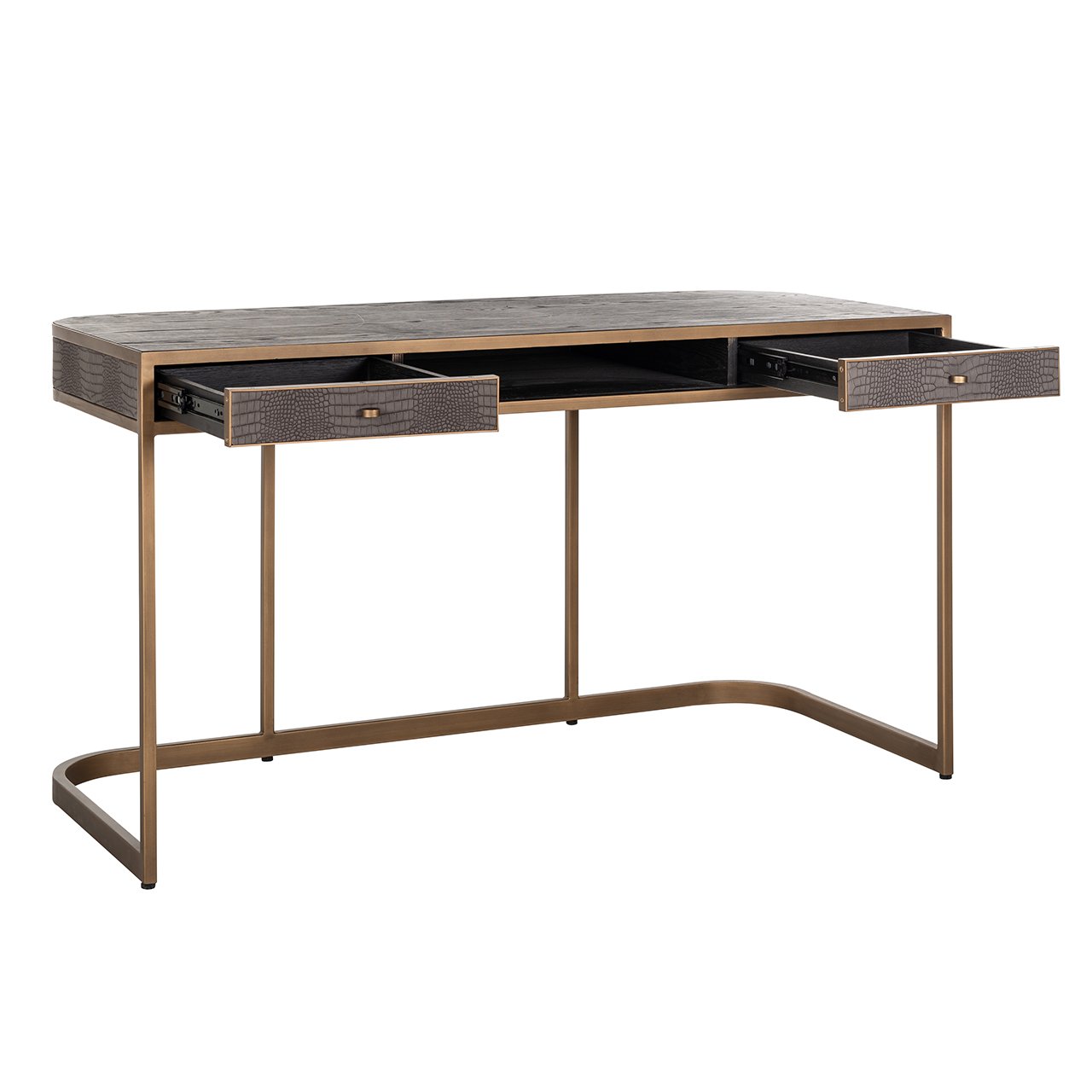 Classio 2 Drawer Vegan Leather Desk - Brushed Gold