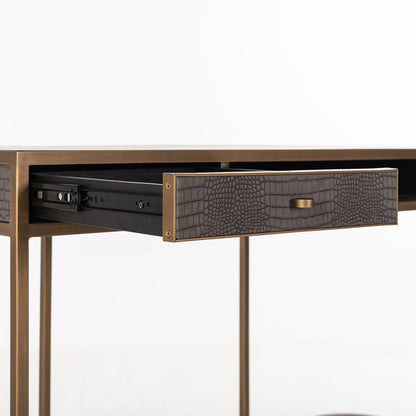 Classio 2 Drawer Vegan Leather Desk - Brushed Gold