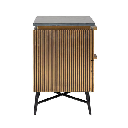 Ironville 2 Drawers Marble Top Bedside Table - Brass