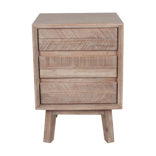 Melville Acacia Wood 3 Drawer Bedside Unit - Sand Wash
