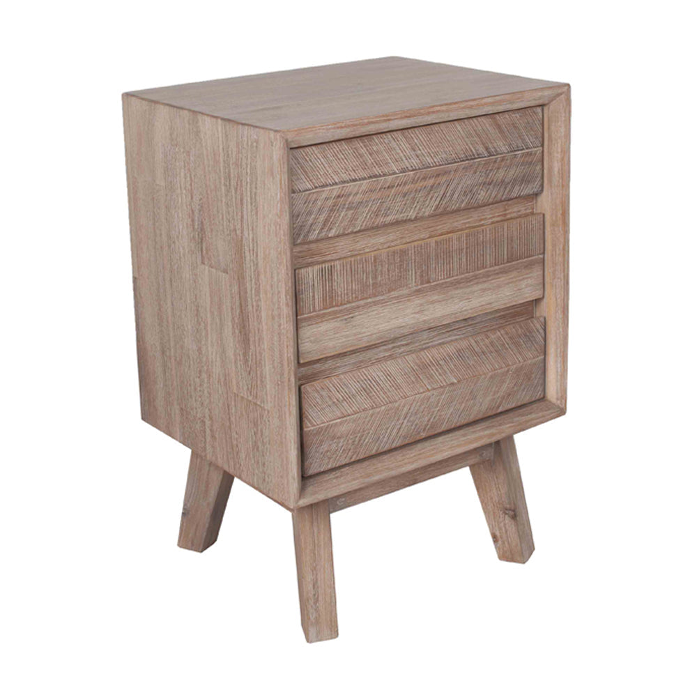 Melville Acacia Wood 3 Drawer Bedside Unit - Sand Wash