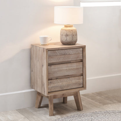 Melville Acacia Wood 3 Drawer Bedside Unit - Sand Wash