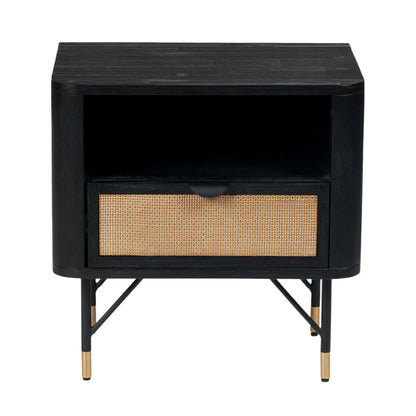 Fora Shelving Unit - Black Acacia Wood & Natural Rattan