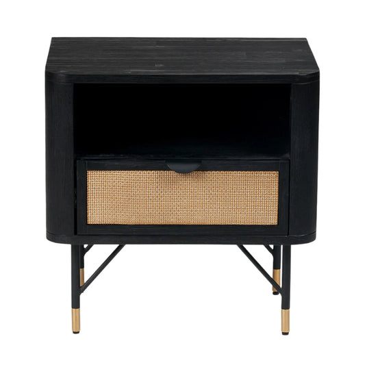 Fora Shelving Unit - Black Acacia Wood & Natural Rattan