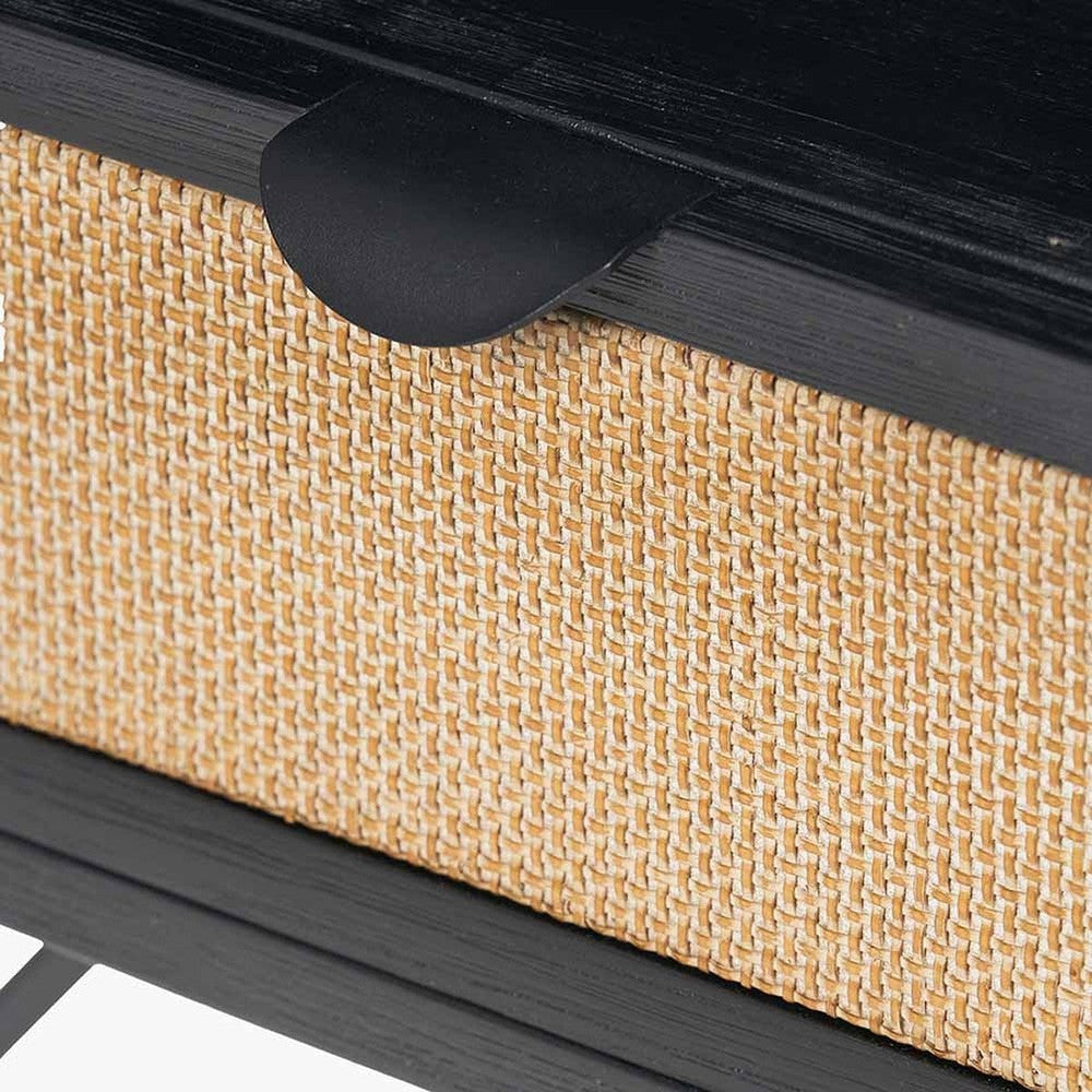 Fora Shelving Unit - Black Acacia Wood & Natural Rattan