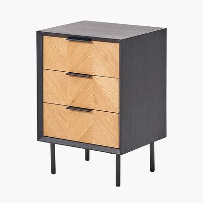 Haro Chest of Drawers - Black & Natural Chevron Oak & Pine Wood
