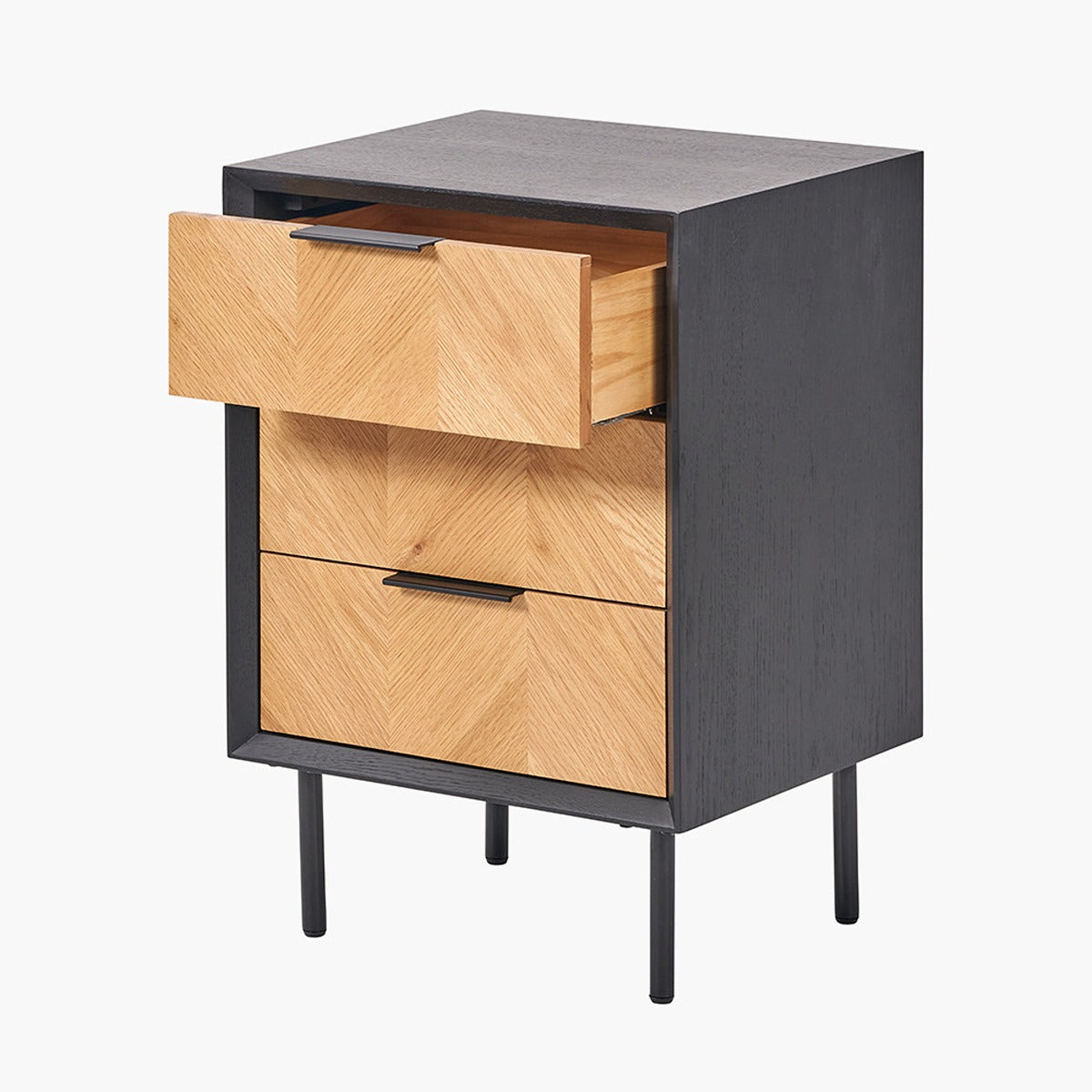 Haro Chest of Drawers - Black & Natural Chevron Oak & Pine Wood