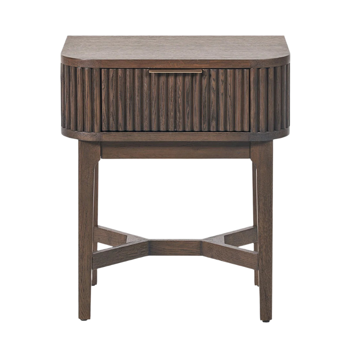 Raye Bedside Table - Dark Brown Ribbed Oak & Pine Wood