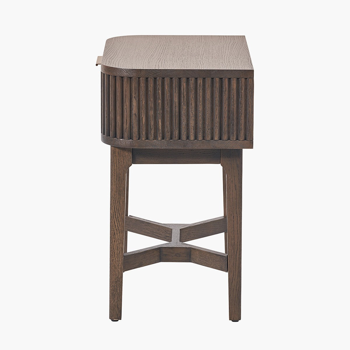 Raye Bedside Table - Dark Brown Ribbed Oak & Pine Wood