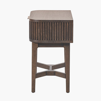 Raye Bedside Table - Dark Brown Ribbed Oak & Pine Wood