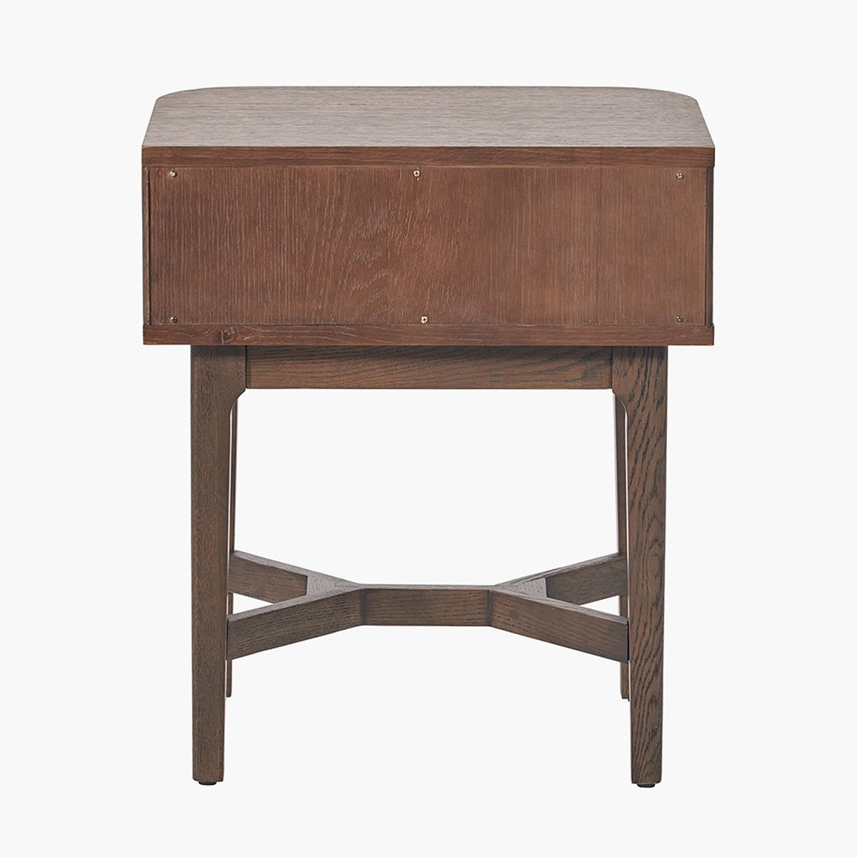 Raye Bedside Table - Dark Brown Ribbed Oak & Pine Wood