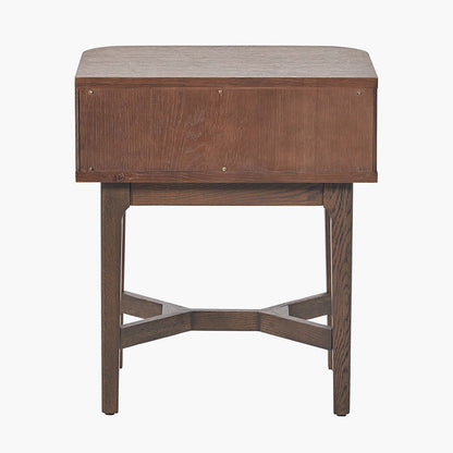 Raye Bedside Table - Dark Brown Ribbed Oak & Pine Wood