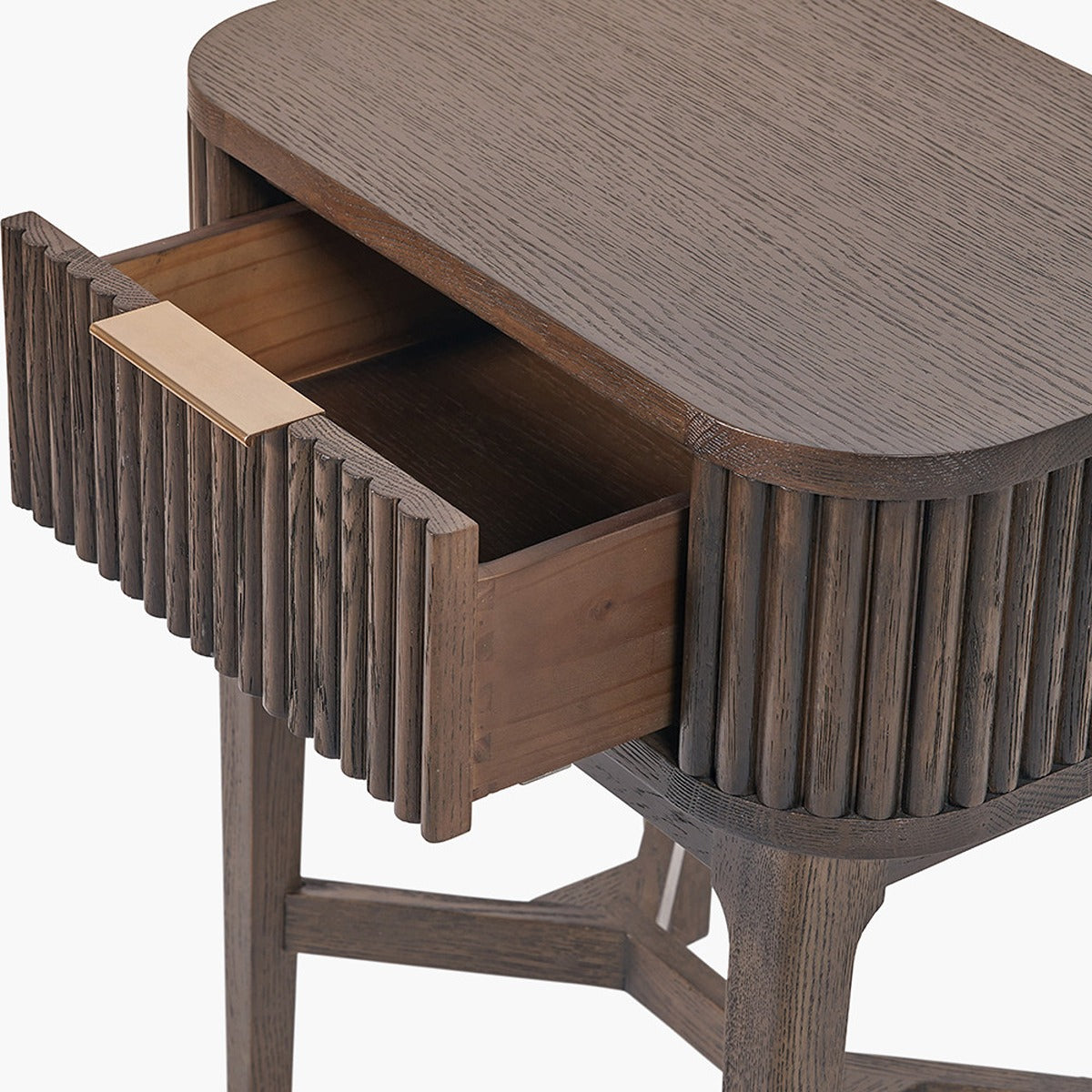 Raye Bedside Table - Dark Brown Ribbed Oak & Pine Wood