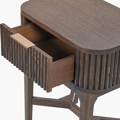 Raye Bedside Table - Dark Brown Ribbed Oak & Pine Wood