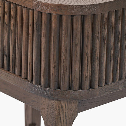 Raye Bedside Table - Dark Brown Ribbed Oak & Pine Wood