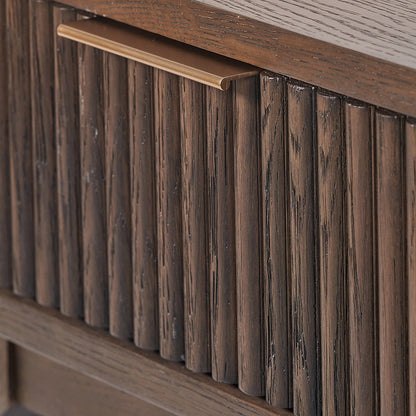 Raye Bedside Table - Dark Brown Ribbed Oak & Pine Wood