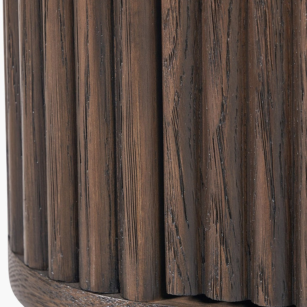Raye Bedside Table - Dark Brown Ribbed Oak & Pine Wood