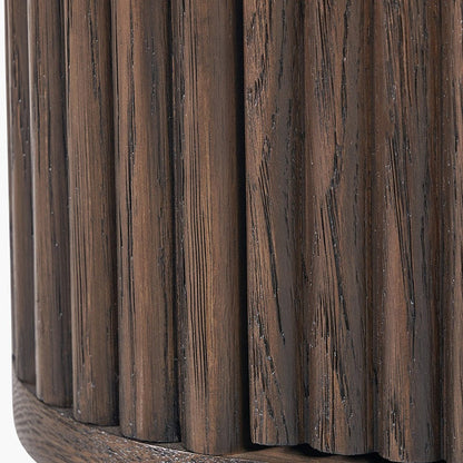 Raye Bedside Table - Dark Brown Ribbed Oak & Pine Wood