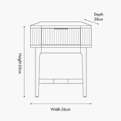Raye Bedside Table - Dark Brown Ribbed Oak & Pine Wood
