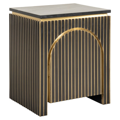 Les Arcs 1 Door Marble Top Bedside Table - Brushed Gold