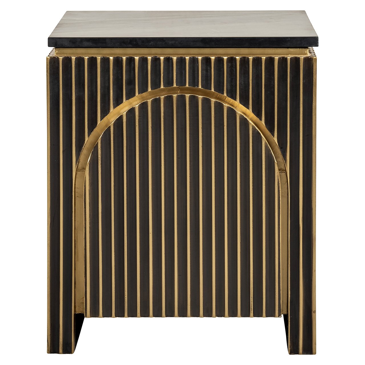 Les Arcs 1 Door Marble Top Bedside Table - Brushed Gold