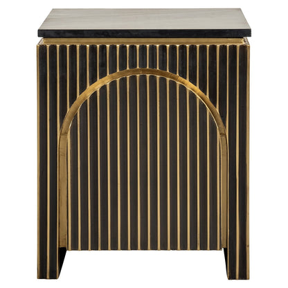 Les Arcs 1 Door Marble Top Bedside Table - Brushed Gold