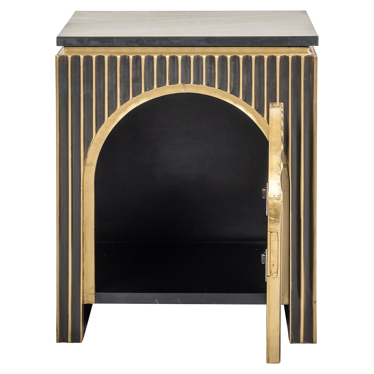 Les Arcs 1 Door Marble Top Bedside Table - Brushed Gold