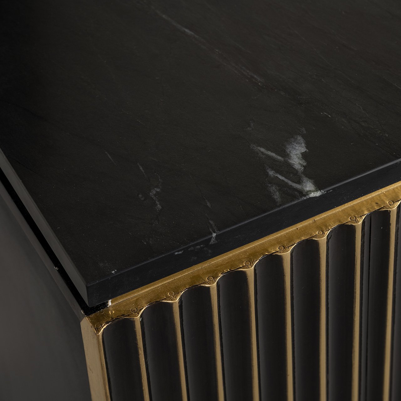 Les Arcs 1 Door Marble Top Bedside Table - Brushed Gold