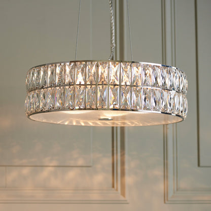 Verina Round Crystal Pendant Light - Chrome