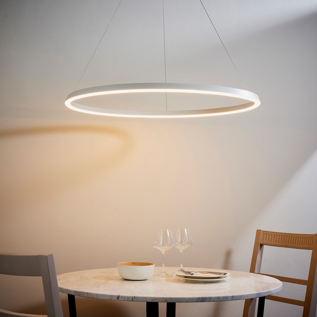 Staten Hanging Circle Pendant Light - White