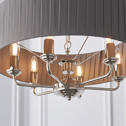 Highclere 6 Pleated Pendant - Nickel