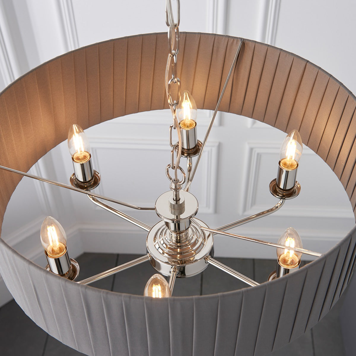 Highclere 6 Pleated Pendant - Nickel