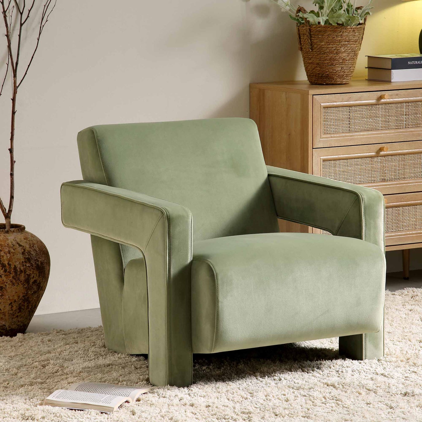 Brompton Sculptural Armchair, Lichen Velvet