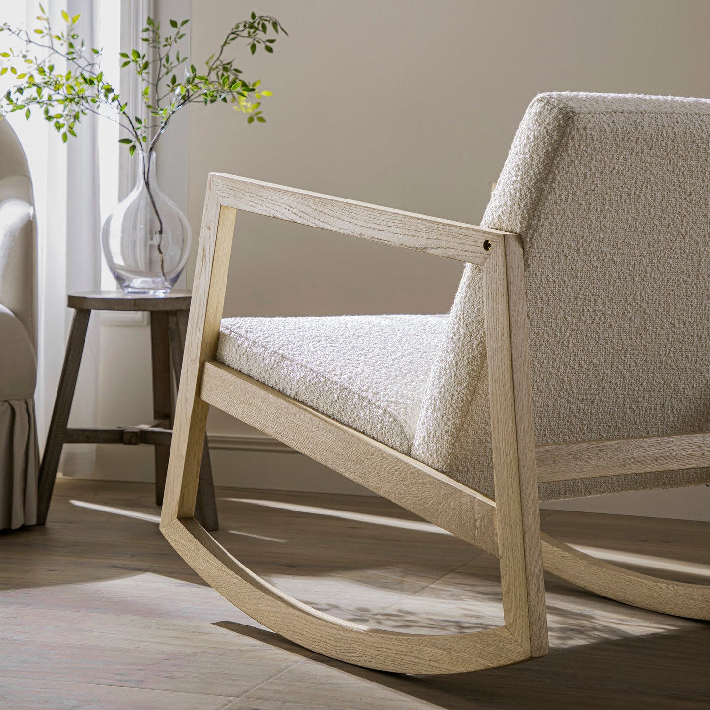 Fyne Ecru Boucle Rocking Natural Oak Armchair