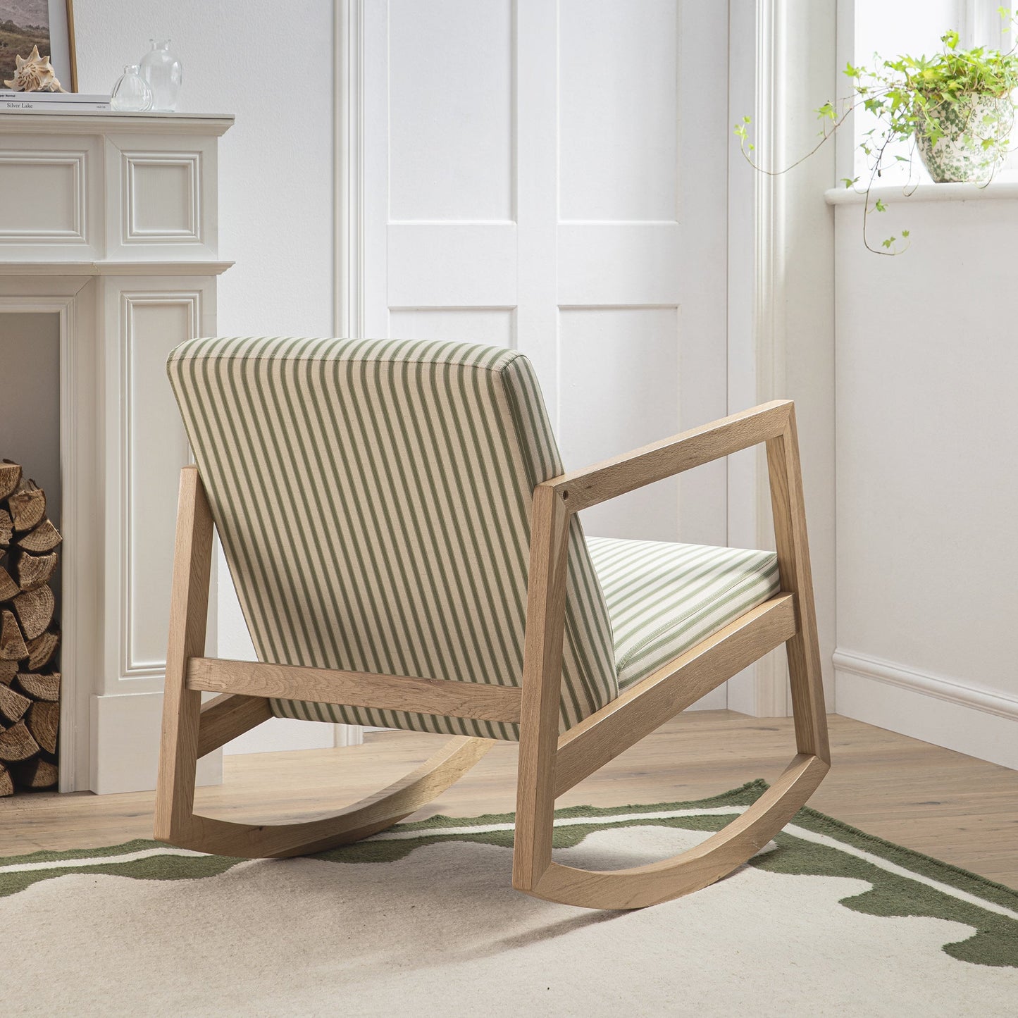 Fyne Sage Striped Linen Blend Natural Oak Rocking Armchair
