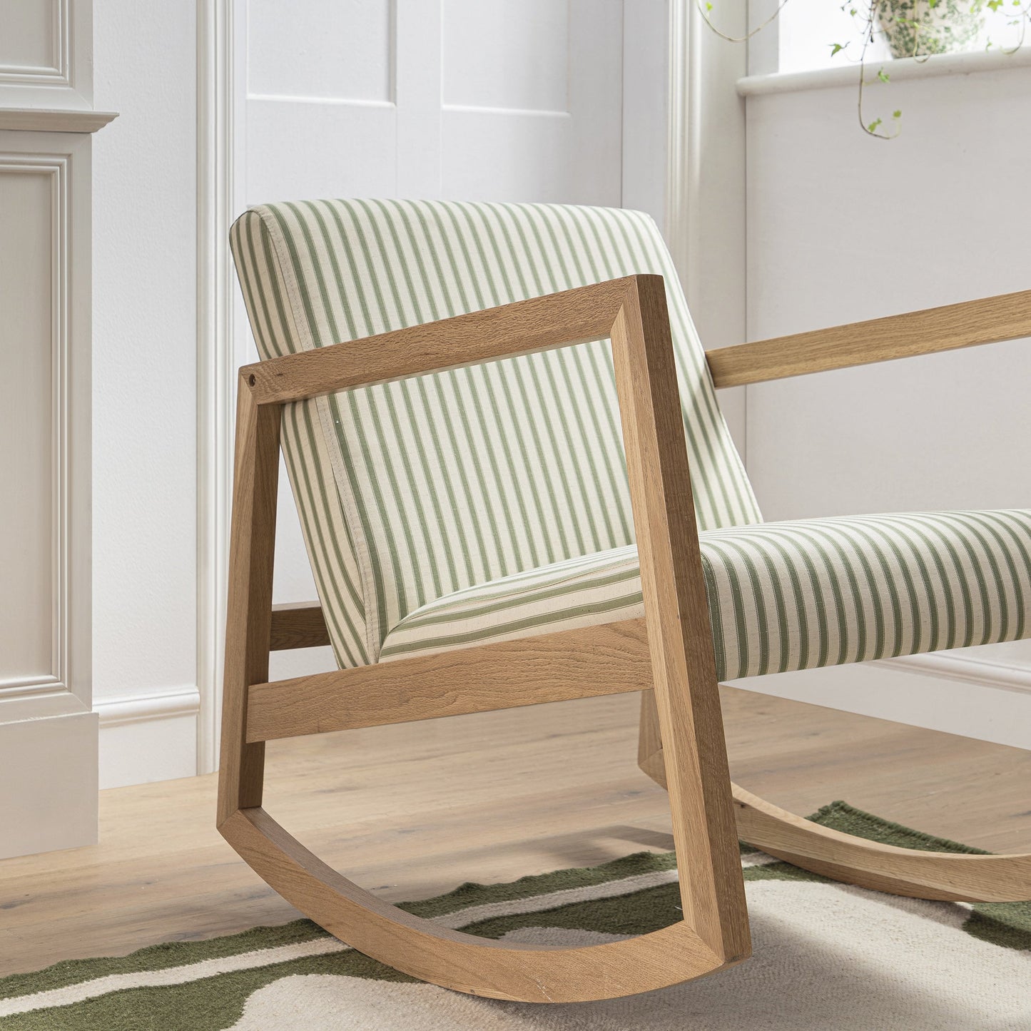 Fyne Sage Striped Linen Blend Natural Oak Rocking Armchair