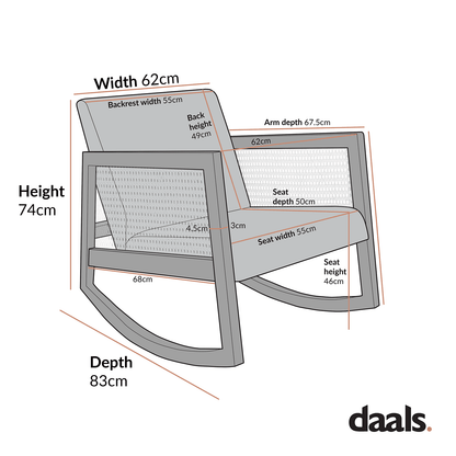 Fyne Tan Faux Leather Rocking Light Walnut Armchair with Rattan Armrests