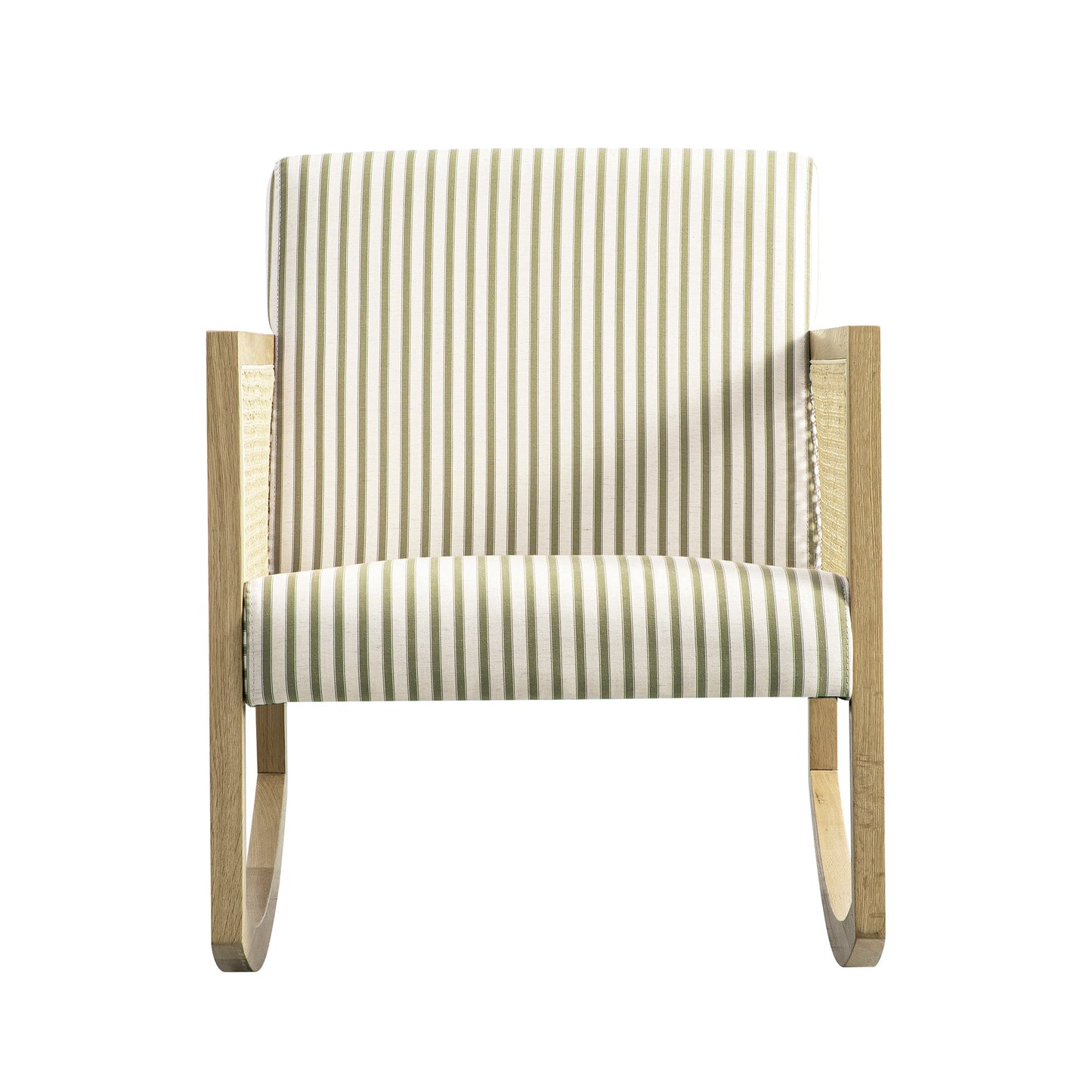 Fyne Sage Striped Linen Blend Natural Oak Armchair with Rattan Armrests