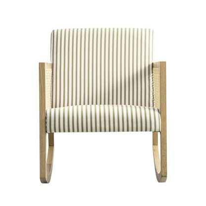 Fyne Sage Striped Linen Blend Natural Oak Armchair with Rattan Armrests