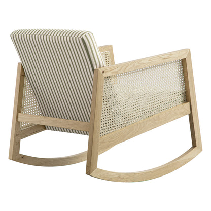 Fyne Sage Striped Linen Blend Natural Oak Armchair with Rattan Armrests