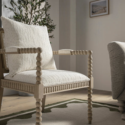 Hemingford Beige Textured Fabric Bobbin Washed Oak Armchair