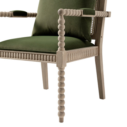 Hemingford Moss Green Velvet Bobbin Washed Oak Armchair